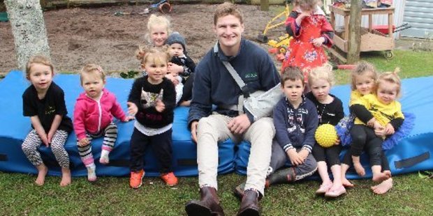 The youngsters at Toko Playcentre were pleased to meet Jordie Barrett.