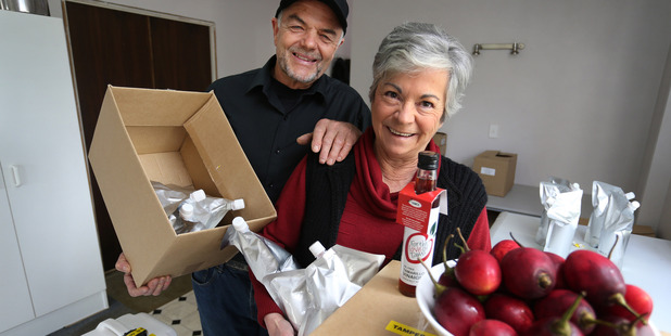 Robin and Heather Nitschke of the NZ Tamarillo Co-operative prepare to ship 600kg of tamarillo pulp and tamarillo vinegar concentrate to the United States. Photo / John Stone