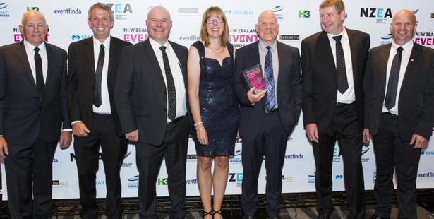 The 2017 World Shearing and Woolhandling Championships organising committee, from left, John Fagan, Warren Parker, Andrew Lambie, Jude McNab, event manager, Tom Wilson, chairman, Gavin Rowland, and Sir David Fagan celebrate being named the Best International Event.