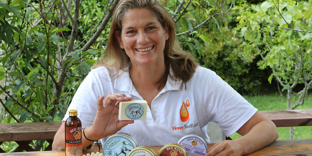 Bee Kind founder and director Rachael Chester with some of her company's bees wax based products. Photo / John Stone