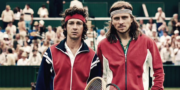 Shia LaBeouf and Sverrir Gudnason in Borg vs. McEnroe.