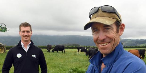 Fonterra Otago area manager Gregor Ramsay (left) and Outram farmer Duncan Wells prepare for the "open gates" event on Sunday. Photo / Stephen Jaquiery