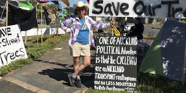 LISA PRAGER AT THE GARNET ROAD ISLAND OCCUPATION.