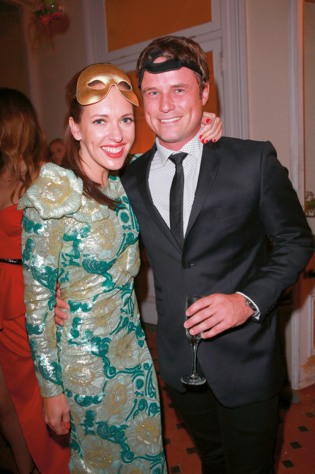 Gemma Ross and Hamish Pinkham at Les Gens Winter Masquerade Ball at Marivare House, 2014.