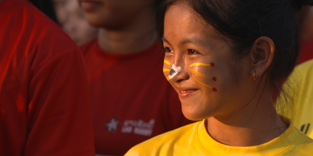A local girl at the Laos Rugby Federation carnival day where Shaun Johnson was guest of honour. Picture / Supplied