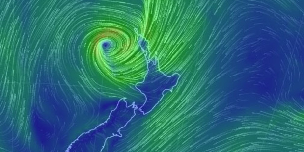 A weather map of New Zealand as Thursday's storm closes in. Photo / Earth.nullschool.net
