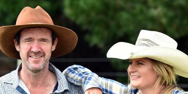 Nigel Cameron and kidney donor Tori Booth, from Balfour, during the Waikouaiti rodeo on Saturday. Photo / Peter McIntosh
