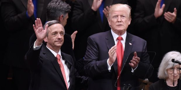 US President Donald Trump and Pastor Robert Jeffress. Photo / Getty Images