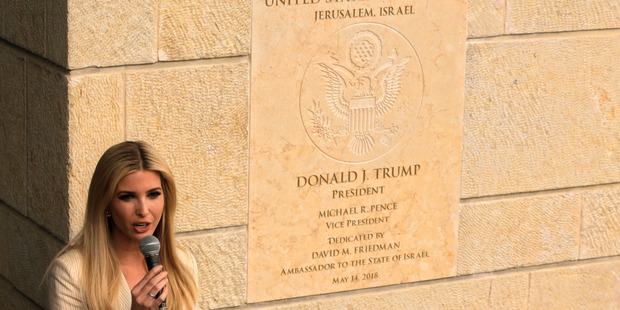 US President Donald Trump's daughter and adviser, Ivanka, speaks during the opening ceremony of the new US Embassy in Jerusalem. Photo / AP