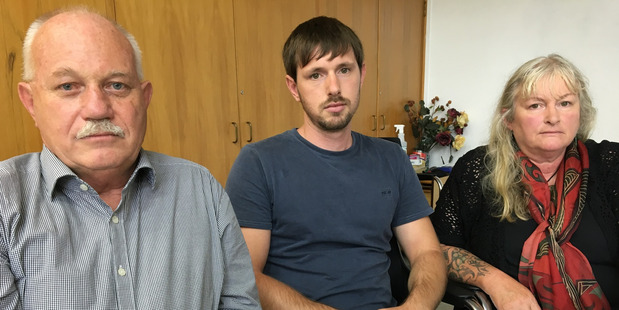 The family of Nicky Stevens, from left, father Dave Macpherson, brother Tony Stevens and mother Jane Stevens are at his inquest in Hamilton this week. Photo / Natalie Akoorie
