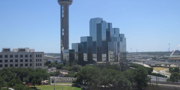 The Reunion Tower and the Hyatt Regency.