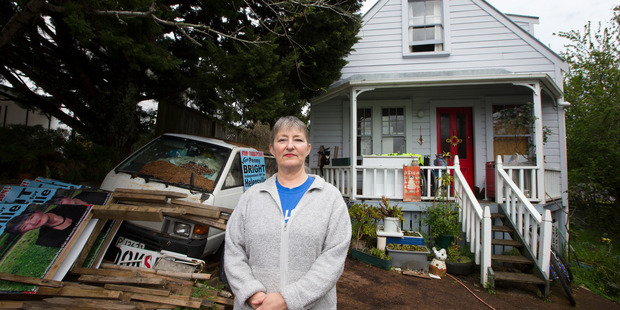 Penny Bright at her home in Kingsland, Auckland. Auckland Council has requested the High Court sell Bright's property to recover unpaid rates and penalties dating back to 2007.