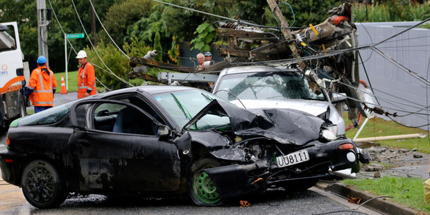 The southbound Mazda Eunos that crossed Kihikihi Rd and crashed head on into a parked Holden Commodore in the early hours of Monday morning.