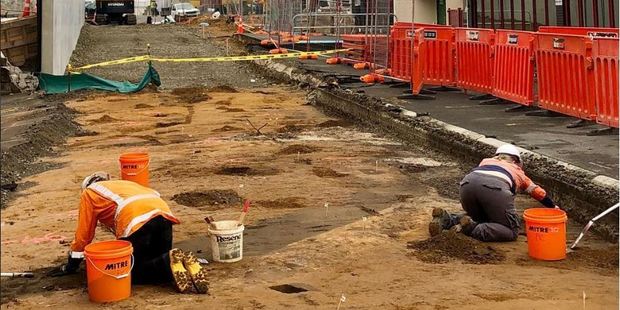 Archaeologists work on the Durham Lane site. Photo / supplied / Chris Taylor
