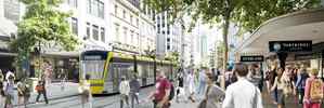 An artist's impression of light rail on Queen St. Image / Auckland Transport