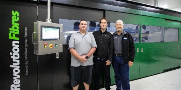 From left: Operations manager, Revolution Fibres, Brent Tucker; CEO, Revolution Fibres, Iain Hosie; Stafford Engineering, co-founder Roger Evans. Photos / Supplied