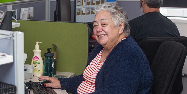 Mata Mihinui on one of her last shifts in the Rotorua Daily Post office before she retired. Photo / Stephen Parker