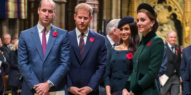 The Duke and Duchess of Cambridge and the Duke and Duchess of Sussex attend a National Service to mark the centenary of the Armistice at Westminster Abbey, London in November, 2018. Photo / AP