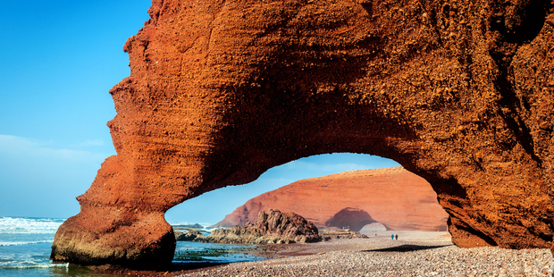 Atlantic arches: Giant red arches on Legzira beach. Photo / Getty Images