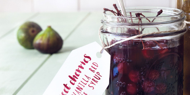 Sweet cherries in vanilla red wine syrup. Picture / Annabel Langbein Media