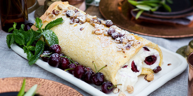 Cherry and hazelnut roulade. Picture / Babiche Martens