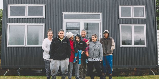 The Build Tiny family from left: Amy Airey, Jason Airey, Gina Stevens, Parker Airey, Ian Stevens, Addayn Airey, Diane Stevens and Steve Cave. Photo/Supplied