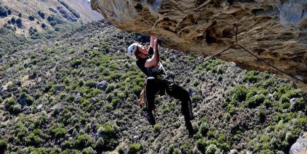 Oskar Wolff rocking climbing in Queenstown. Photo / Tony Burnell