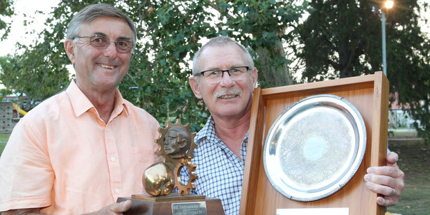 Ricks Crasborn (left) with his Fourneau Award for Innovation and Greg Hodges with his Joe Bell Award for service to the Industry Industry Awards, Photo/ Duncan Brown.