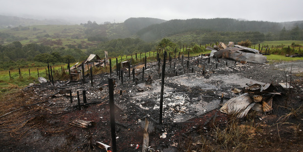 There was little left of a rural home west of Whangarei after a fire ripped through the building.PHOTO/ John Stone