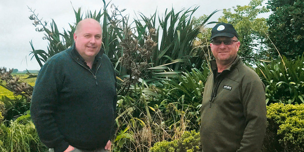 Hopkins Farming Group chief executive Shaun Back (left) and farm manager Shawn Southee.