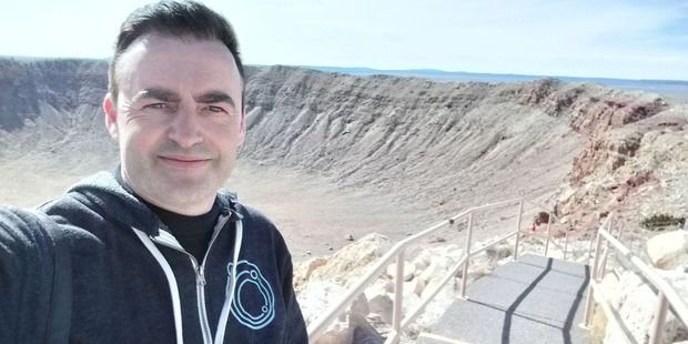 Mike Yardley at the Meteor Crater.