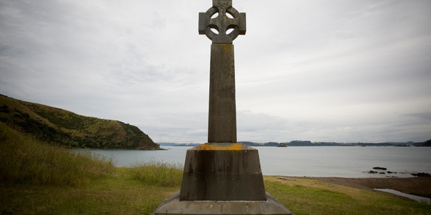 Beach access on the Purerua Peninsula, Northland. Pictured: Marsden Cross in Rangihoua Bay, which has public access over private property. 16 December 2010 New Zealand Herald Photograph by Richard Rob