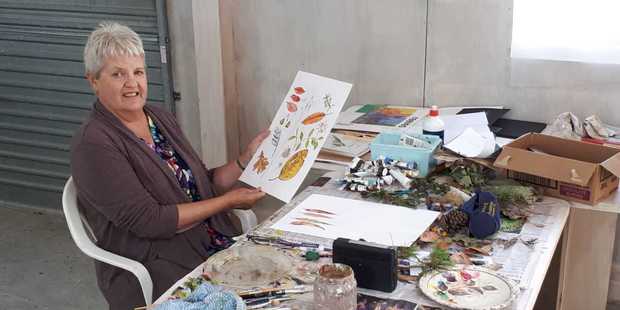Kapiti artist Jill Studd at work in the Glasgow St studio during her recent residency.
Photo/Supplied
