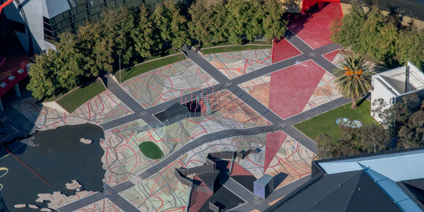 Garden of Australian Dreams, National Museum of Australia, aerial image of Canberra
